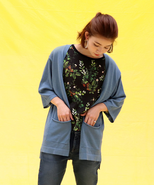 salle de bal(サルデバル)の「アイスヤーン5分袖ボタンレスカーディガン SIK(カーディガン/ボレロ・レディース・ブラック/ベージュ/ネイビー/オフホワイト/ブルー/グリーン・M)」の6枚目の写真