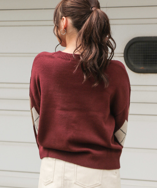 apres jour（アプレジュール）の「アーガイルニットプルオーバー【ZOZOTOWN限定アイテム】（ニット/セーター・レディース・アイボリー/ボルドー/モカ/ライトベージュ・フリー）」の5枚目の写真