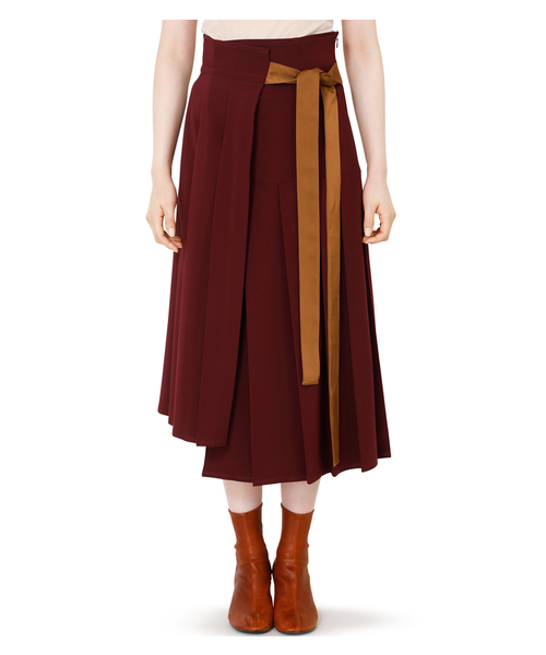 LE CIEL BLEU ルシェルブルー スカート 36 ボルドー レディース LE CIEL BLEU（ルシェルブルー）の「Pleated Wrap Effect Skirt