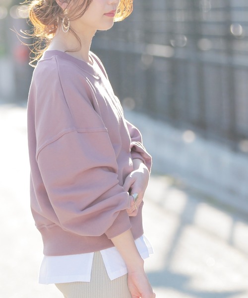 reca(レカ)の「袖ボリュームショート丈スウェット(スウェット・レディース・アイボリー/杢グレー/モカ/カーキ/ラベンダー・M)」の5枚目の写真