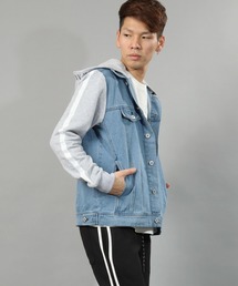 EVOLUTION（エボリューション）の「Fleece switching layered footed denim jacket / 裏毛切替レイヤードフーテッドデニムジャケット unisex（デニムジャケット）」
