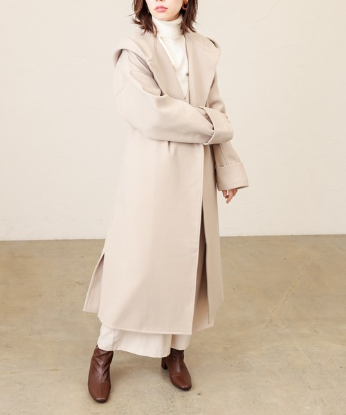 natural couture(ナチュラルクチュール)の「フードロングコート(その他アウター・レディース・ベージュ/ブラウン/ピンク/グレイッシュベージュ・FREE)」の7枚目の写真