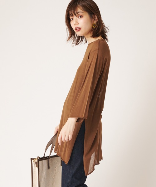 natural couture（ナチュラルクチュール）の「シアーチュニックニット（ニット/セーター・レディース・ブラック/ブラウン/アイボリー/レンガ・FREE）」の3枚目の写真