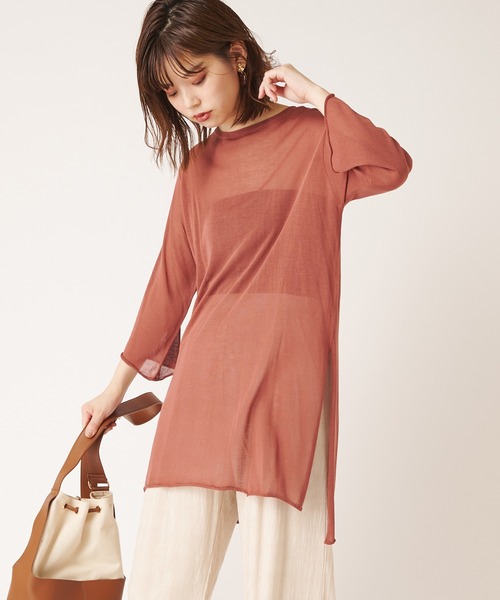 natural couture（ナチュラルクチュール）の「シアーチュニックニット（ニット/セーター・レディース・ブラック/ブラウン/アイボリー/レンガ・FREE）」の4枚目の写真