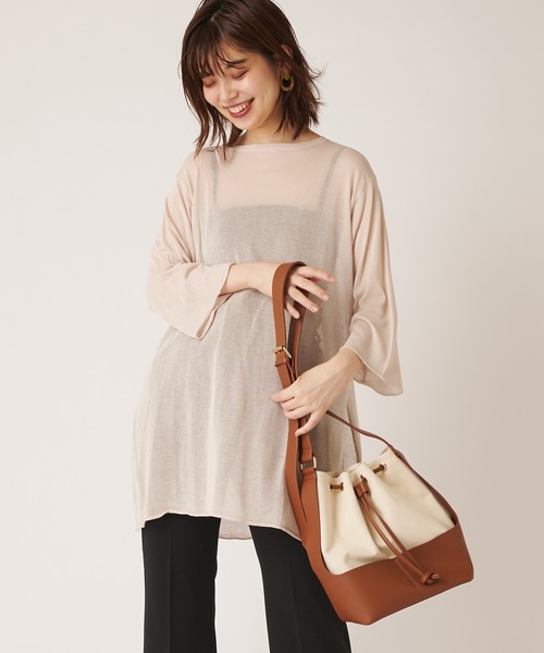 natural couture（ナチュラルクチュール）の「シアーチュニックニット（ニット/セーター・レディース・ブラック/ブラウン/アイボリー/レンガ・FREE）」の2枚目の写真