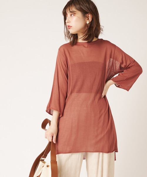 natural couture（ナチュラルクチュール）の「シアーチュニックニット（ニット/セーター・レディース・ブラック/ブラウン/アイボリー/レンガ・FREE）」の14枚目の写真