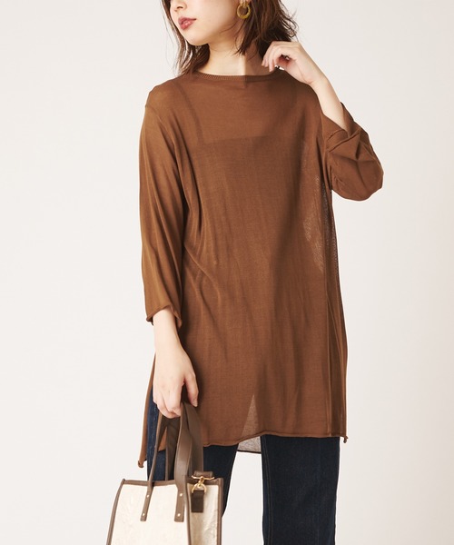 natural couture（ナチュラルクチュール）の「シアーチュニックニット（ニット/セーター・レディース・ブラック/ブラウン/アイボリー/レンガ・FREE）」の11枚目の写真