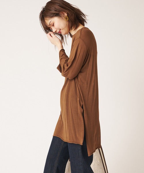 natural couture（ナチュラルクチュール）の「シアーチュニックニット（ニット/セーター・レディース・ブラック/ブラウン/アイボリー/レンガ・FREE）」の12枚目の写真