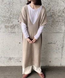 Re:EDIT | [2021S/S COLLECTION][低身長サイズ有]両Vネック透かし編みノースリーブワンピース(ワンピース)