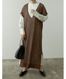Re:EDIT | [2021S/S COLLECTION][低身長サイズ有]両Vネック透かし編みノースリーブワンピース(ワンピース)