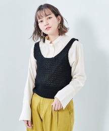 ニットベスト+ロングカフスシャツ レイヤード