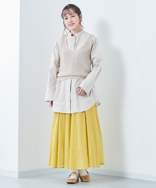 cepo（セポ）の「ニットベスト+ロングカフスシャツ レイヤード（シャツ/ブラウス・レディース・オフホワイト/ブラック/イエロー・M）」の14枚目の写真