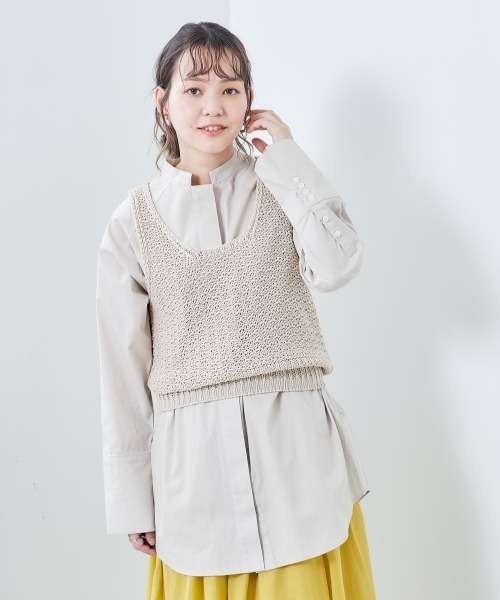 cepo（セポ）の「ニットベスト+ロングカフスシャツ レイヤード（シャツ/ブラウス・レディース・オフホワイト/ブラック/イエロー・M）」の12枚目の写真
