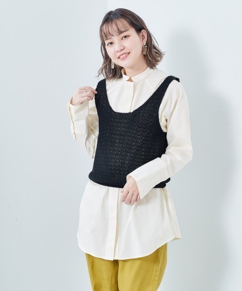cepo（セポ）の「ニットベスト+ロングカフスシャツ レイヤード（シャツ/ブラウス・レディース・オフホワイト/ブラック/イエロー・M）」の4枚目の写真