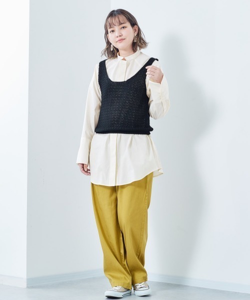 cepo（セポ）の「ニットベスト+ロングカフスシャツ レイヤード（シャツ/ブラウス・レディース・オフホワイト/ブラック/イエロー・M）」の7枚目の写真