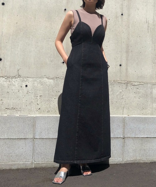 &g'aime（アンジェム）の「【&g'aime】バックカットデニムワンピース（ワンピース・レディース・ホワイト/ブラック/ブルー・FREE）」の9枚目の写真