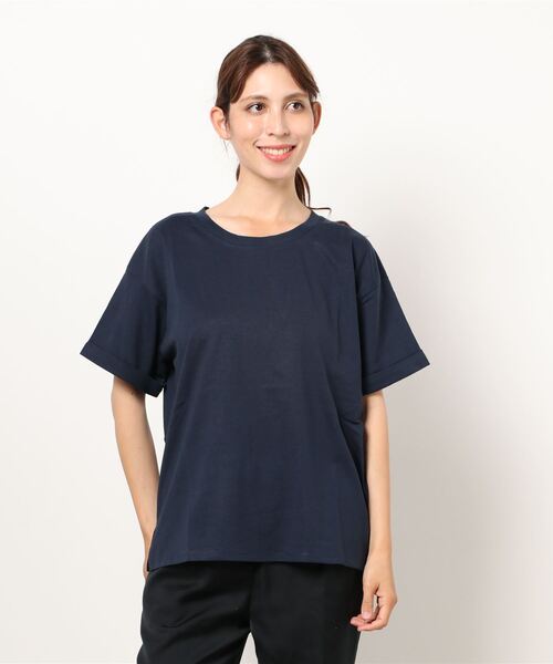 LB/S (エルビーエス)の「袖ロールカフサイドスリットTシャツ 汗染み防止加工素材 ビッグシルエット/オーバーサイズ(Tシャツ/カットソー・レディース・ホワイト/ブラック/ネイビー/ブラウン/ピンク系その他/ライトグリーン/カーキ/ブルー/サックスブルー/ライトベージュ・MEDIUM/LARGE)」の7枚目の写真