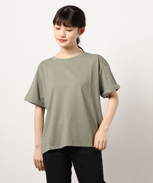 LB/S (エルビーエス)の「袖ロールカフサイドスリットTシャツ 汗染み防止加工素材 ビッグシルエット/オーバーサイズ(Tシャツ/カットソー・レディース・ホワイト/ブラック/ネイビー/ブラウン/ピンク系その他/ライトグリーン/カーキ/ブルー/サックスブルー/ライトベージュ・MEDIUM/LARGE)」の5枚目の写真