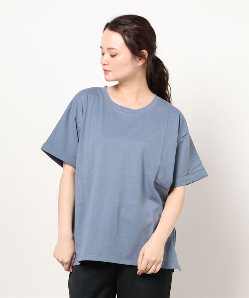 LB/S (エルビーエス)の「袖ロールカフサイドスリットTシャツ 汗染み防止加工素材 ビッグシルエット/オーバーサイズ(Tシャツ/カットソー・レディース・ホワイト/ブラック/ネイビー/ブラウン/ピンク系その他/ライトグリーン/カーキ/ブルー/サックスブルー/ライトベージュ・MEDIUM/LARGE)」の8枚目の写真