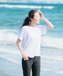 袖ロールカフサイドスリットＴシャツ　汗染み防止加工素材　ビッグシルエット/オーバーサイズ