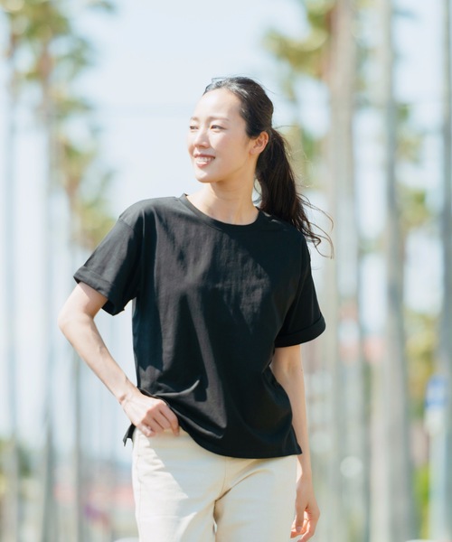 LB/S (エルビーエス)の「袖ロールカフサイドスリットTシャツ 汗染み防止加工素材 ビッグシルエット/オーバーサイズ(Tシャツ/カットソー・レディース・ホワイト/ブラック/ネイビー/ブラウン/ピンク系その他/ライトグリーン/カーキ/ブルー/サックスブルー/ライトベージュ・MEDIUM/LARGE)」の13枚目の写真