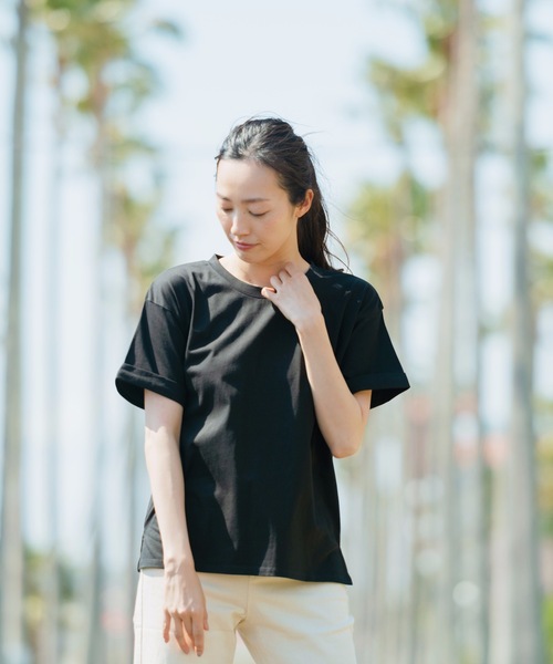 LB/S (エルビーエス)の「袖ロールカフサイドスリットTシャツ 汗染み防止加工素材 ビッグシルエット/オーバーサイズ(Tシャツ/カットソー・レディース・ホワイト/ブラック/ネイビー/ブラウン/ピンク系その他/ライトグリーン/カーキ/ブルー/サックスブルー/ライトベージュ・MEDIUM/LARGE)」の19枚目の写真