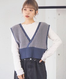 柄編み前後2wayビスチェ