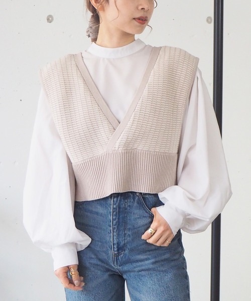 tiptop（ティップトップ）の「柄編み前後2wayビスチェ（ベスト・レディース・ブラック/ブラウン/ブルー/グレイッシュベージュ/ライトベージュ/C/アイボリー/B/A/ダークブルー・FREE）」の16枚目の写真