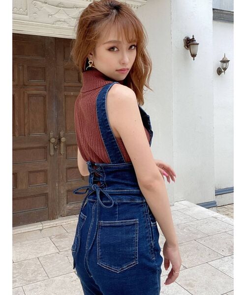 RESEXXY（リゼクシー）の「ストレッチフレアサロペット（つなぎ/オールインワン・レディース・ホワイト/ベージュ/インディゴブルー・FREE）」の7枚目の写真