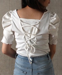 one way | バックレースアップギャザートップス(Tシャツ/カットソー)
