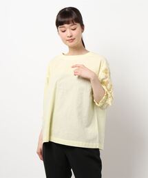 Samansa Mos2 | 綿麻袖刺繍ボートネックブラウス(シャツ/ブラウス)