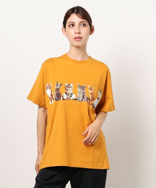 HOUSTON(ヒューストン)の「【HOUSTON】PRINT TEE (CAT)(Tシャツ/カットソー・メンズ・ホワイト/ブラック/ブルー/キャメル・LARGE/X-LARGE/MEDIUM)」の1枚目の写真