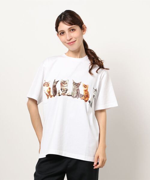 HOUSTON(ヒューストン)の「【HOUSTON】PRINT TEE (CAT)(Tシャツ/カットソー・メンズ・ホワイト/ブラック/ブルー/キャメル・LARGE/X-LARGE/MEDIUM)」の2枚目の写真