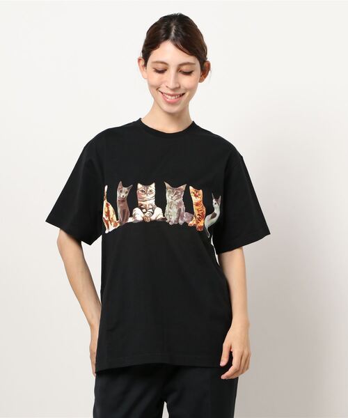 HOUSTON(ヒューストン)の「【HOUSTON】PRINT TEE (CAT)(Tシャツ/カットソー・メンズ・ホワイト/ブラック/ブルー/キャメル・LARGE/X-LARGE/MEDIUM)」の3枚目の写真