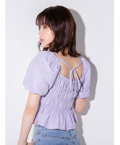 fifth calin(フィフスカラン)の「バックリボンバルーンスリーブブラウス(シャツ/ブラウス・レディース・ホワイト/パープル/グリーン・MEDIUM)」の3枚目の写真