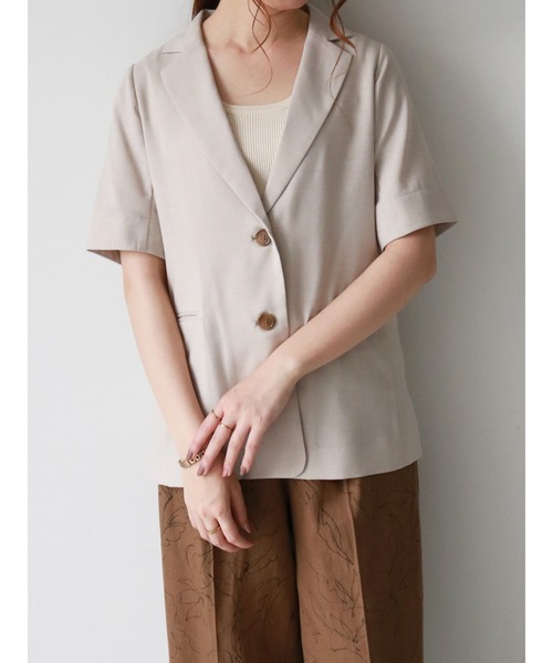 Te chichi（テチチ）の「リネンライク半袖ジャケット（テーラードジャケット・レディース・ベージュ/ネイビー・ﾌﾘ-）」の2枚目の写真