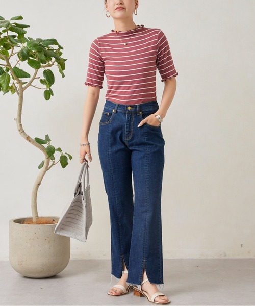 Chez toi（シェトワ）の「裾スリットセミフレアデニム（デニムパンツ・レディース・ブルー/サックスブルー系/グレー・SMALL/MEDIUM）」の19枚目の写真