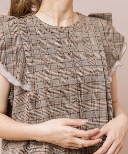 flower（フラワー）の「チェックラッフルブラウス（シャツ/ブラウス・レディース・ブラウン/グレー・FREE）」の5枚目の写真