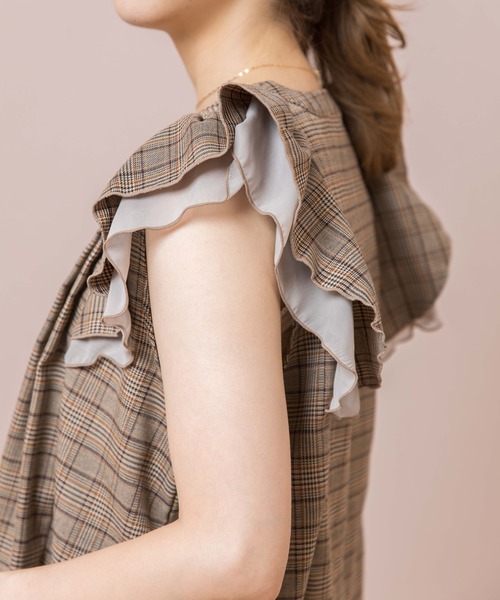 flower（フラワー）の「チェックラッフルブラウス（シャツ/ブラウス・レディース・ブラウン/グレー・FREE）」の7枚目の写真