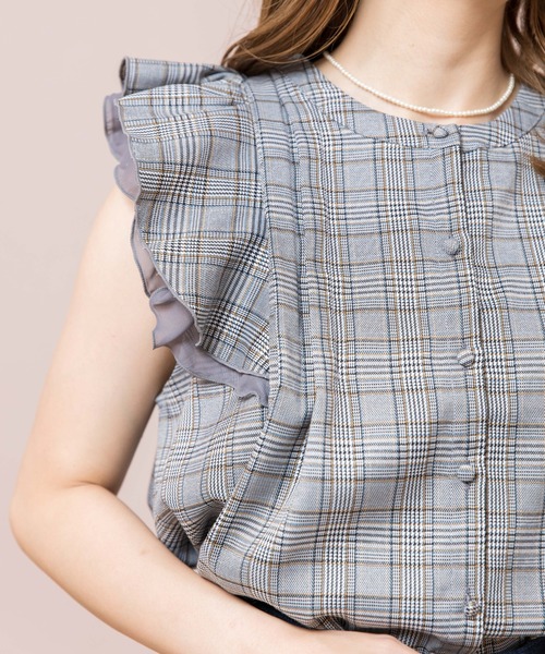 flower（フラワー）の「チェックラッフルブラウス（シャツ/ブラウス・レディース・ブラウン/グレー・FREE）」の6枚目の写真