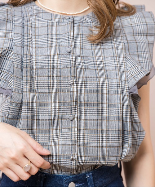 flower（フラワー）の「チェックラッフルブラウス（シャツ/ブラウス・レディース・ブラウン/グレー・FREE）」の8枚目の写真