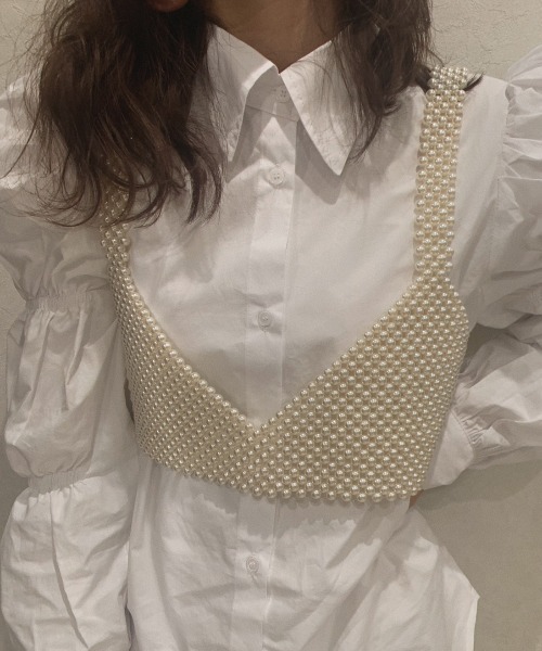 Ameri bustier シルバー（PEARL BUSTIER SATIN TOP）