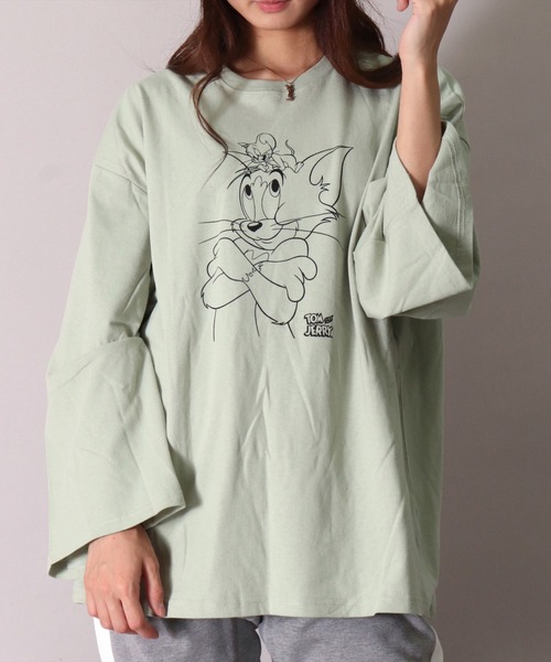 Tom&Jerry(トムアンドジェリー)の「【トムとジェリー】【ユニセックス】プリント 長袖 Tシャツ(DV)(Tシャツ/カットソー・メンズ・ブラック/ネイビー/オフホワイト/ミント/モカ/杢グレー・MEDIUM/LARGE/X-LARGE)」の5枚目の写真