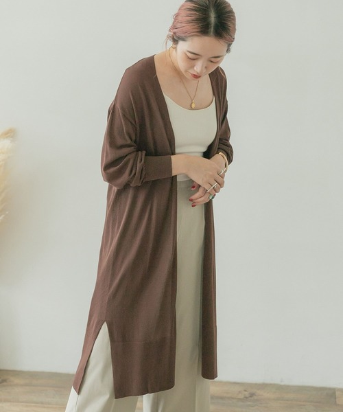 ITEMS URBANRESEARCH（アイテムズ アーバンリサーチ）の「ロングニットカーディガン（カーディガン/ボレロ・レディース・ネイビー/ブラウン/カーキ/ベージュ・FREE）」の2枚目の写真