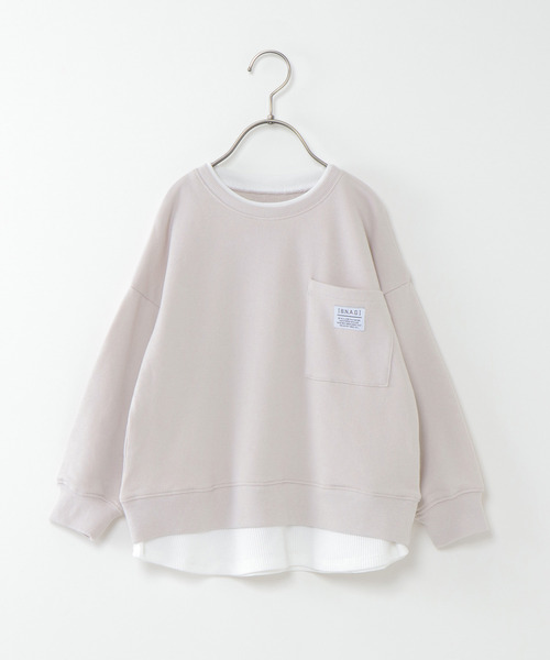 ikka(イッカ)の「【キッズ】【速乾】裾レイヤービッグトレーナー(100~160cm)(スウェット・キッズ・ダークグレー/ライトベージュ・100/110/120/130/140/150/160)」の2枚目の写真