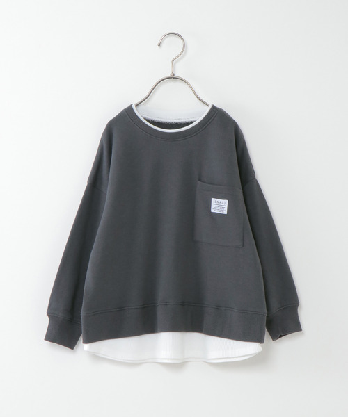 ikka(イッカ)の「【キッズ】【速乾】裾レイヤービッグトレーナー(100~160cm)(スウェット・キッズ・ダークグレー/ライトベージュ・100/110/120/130/140/150/160)」の1枚目の写真