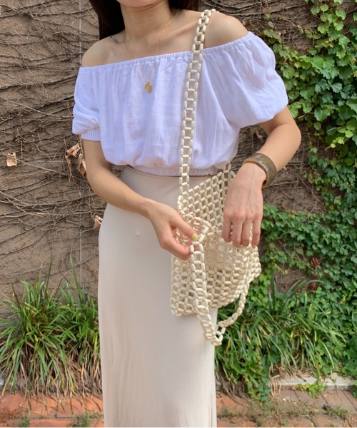 Didot.showroom（ディドット ショールーム）の「wood beads square bag（トートバッグ・レディース・アイボリー・FREE）」の2枚目の写真