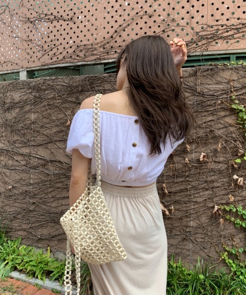 Didot.showroom（ディドット ショールーム）の「wood beads square bag（トートバッグ・レディース・アイボリー・FREE）」の3枚目の写真