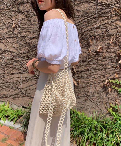 Didot.showroom（ディドット ショールーム）の「wood beads square bag（トートバッグ・レディース・アイボリー・FREE）」の5枚目の写真