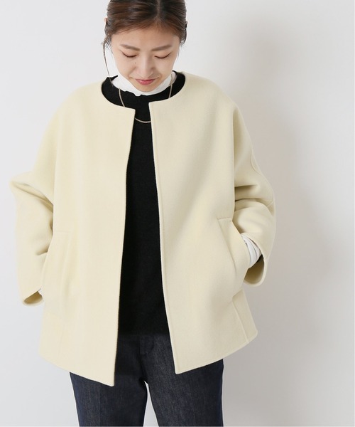 IENA（イエナ）の「SUPER160 Wフェイスショートコート◆（ノーカラーコート・レディース・ネイビー/ライトイエロー/ナチュラル・36/38）」の3枚目の写真